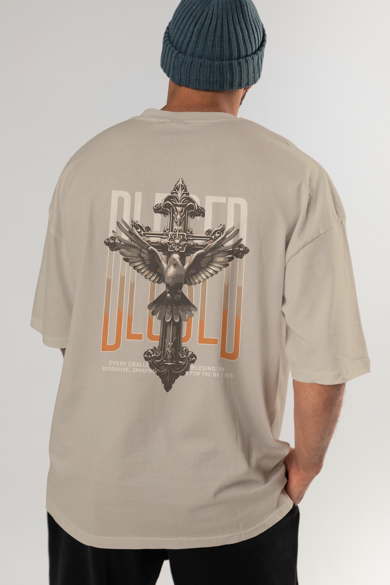 Blesed Arka Baskılı Oversize t-shirt Erkek Kadın %100 Pamuk Bisiklet Yaka tişort