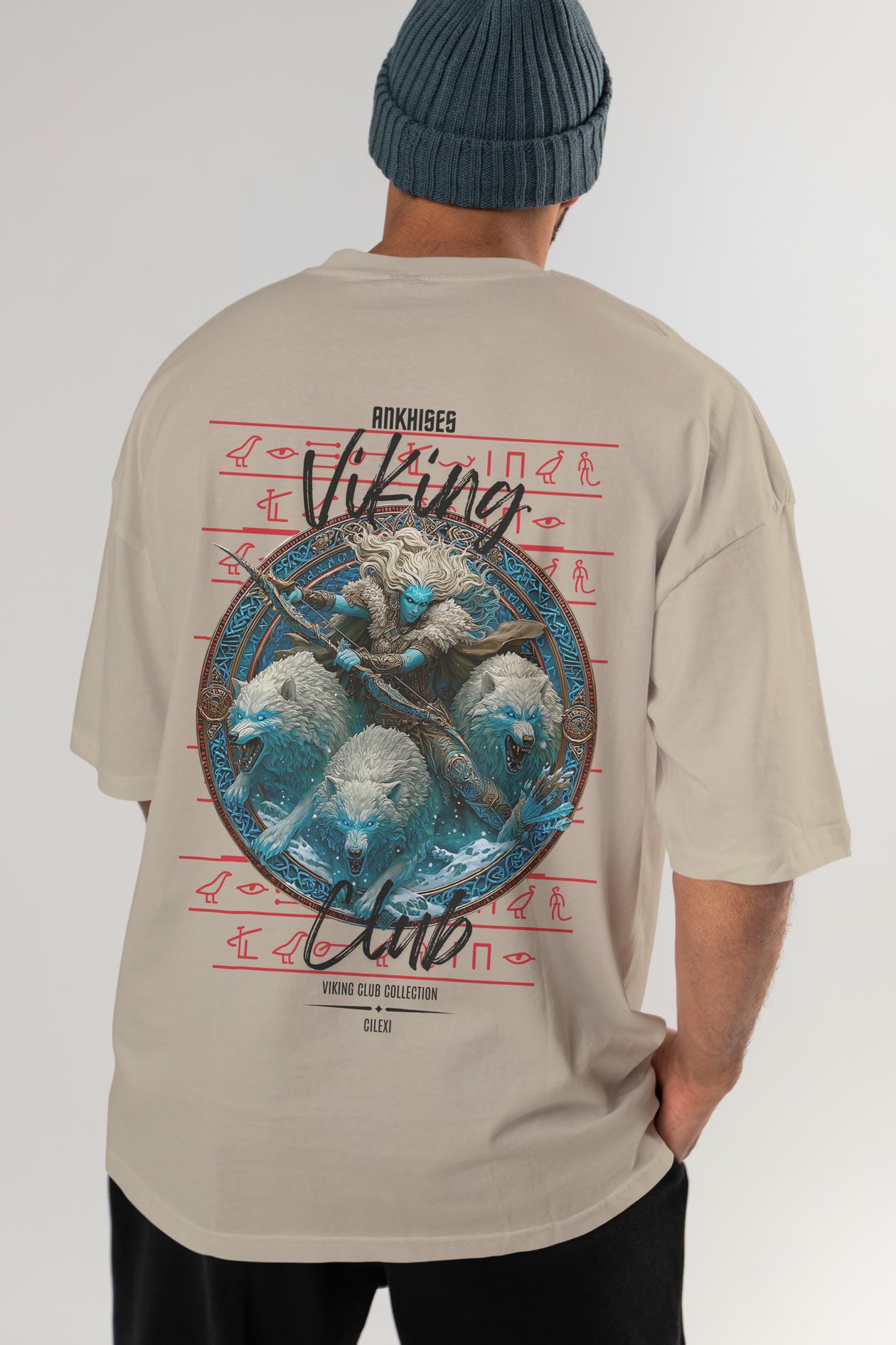 Skadi Arka Baskılı Oversize t-shirt Erkek Kadın %100 Pamuk Bisiklet Yaka tişort