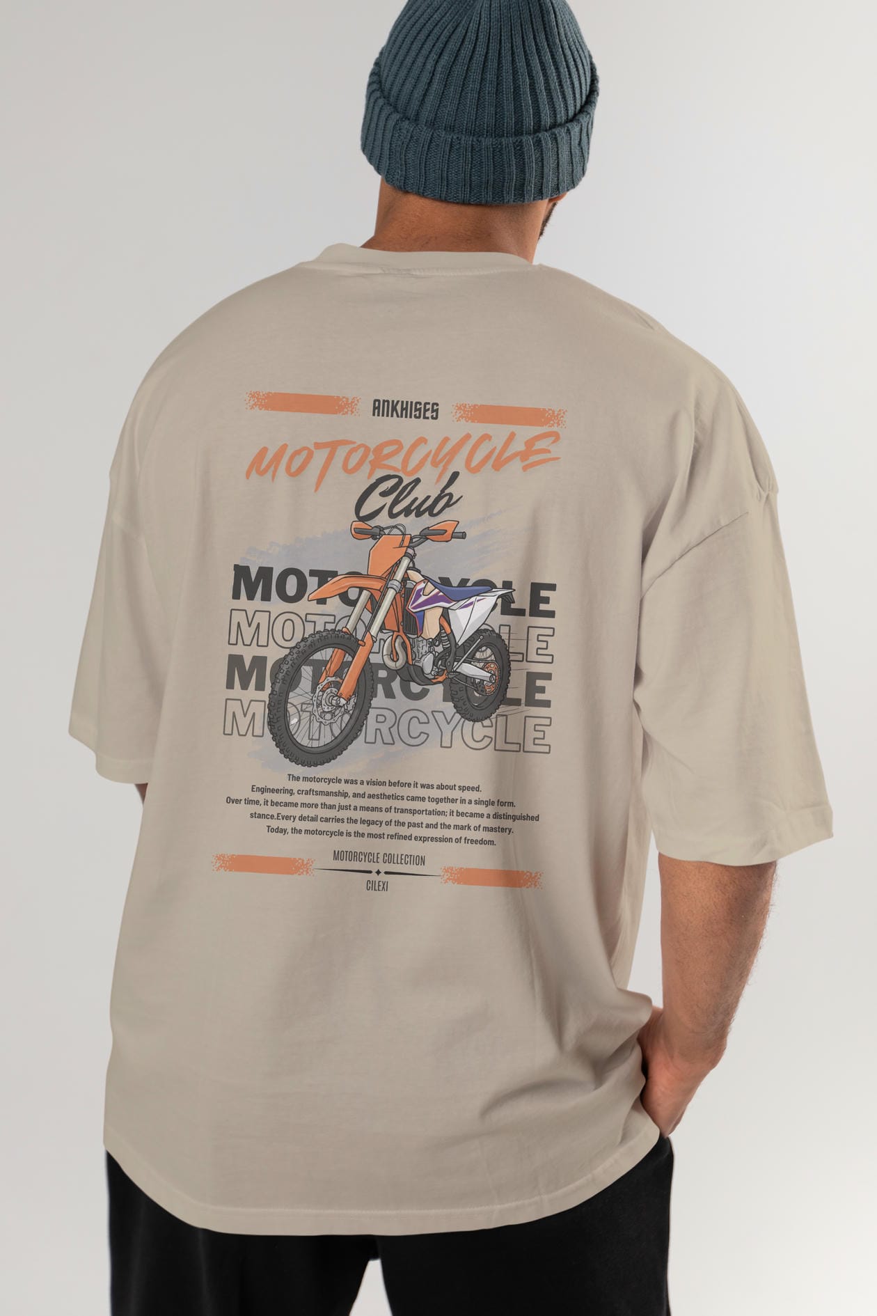 Motosiklet Serisi 19 Arka Baskılı Oversize t-shirt Erkek Kadın %100 Pamuk Bisiklet Yaka tişort