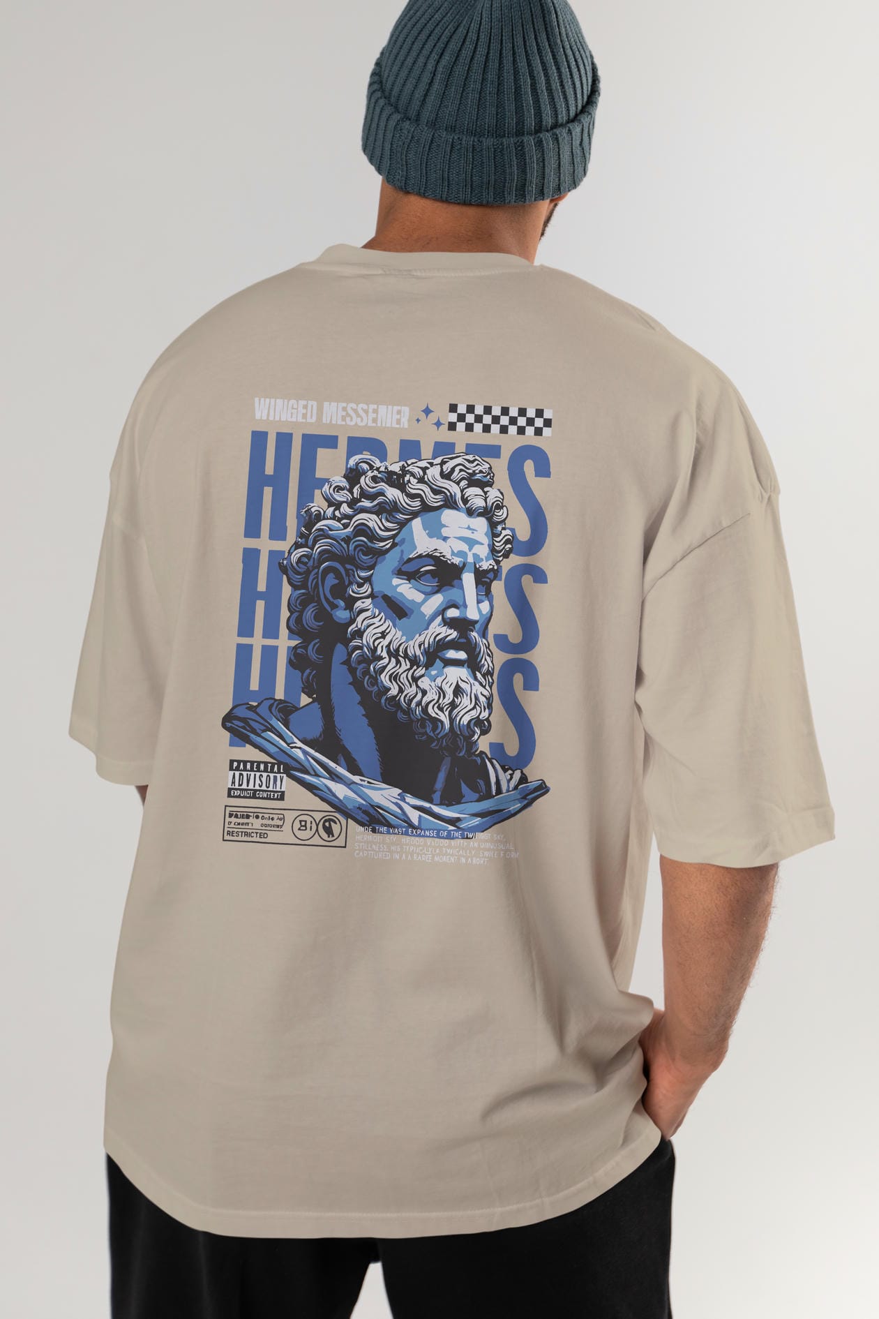 Hermes 1 Arka Baskılı Oversize t-shirt Erkek Kadın %100 Pamuk Bisiklet Yaka tişort