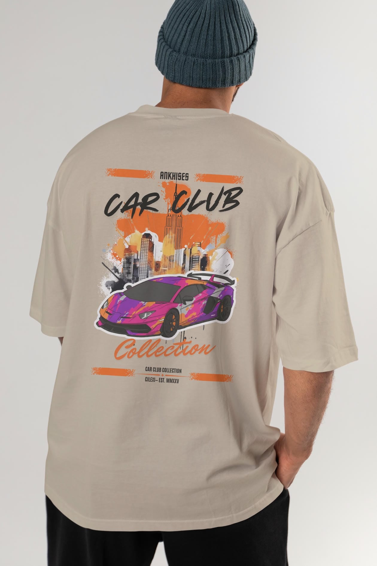 Araba Club Serisi 28 Baskılı Oversize t-shirt Erkek Kadın %100 Pamuk Bisiklet Yaka tişort