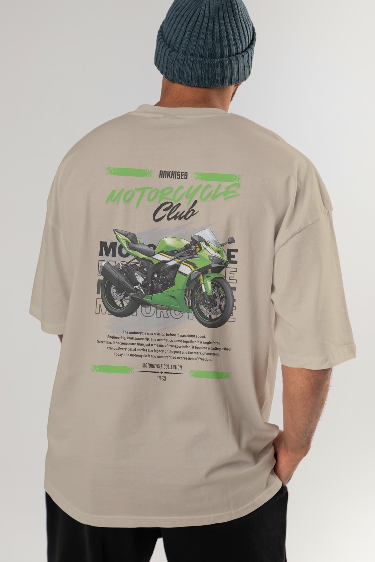 Motosiklet Serisi 15 Arka Baskılı Oversize t-shirt Erkek Kadın %100 Pamuk Bisiklet Yaka tişort