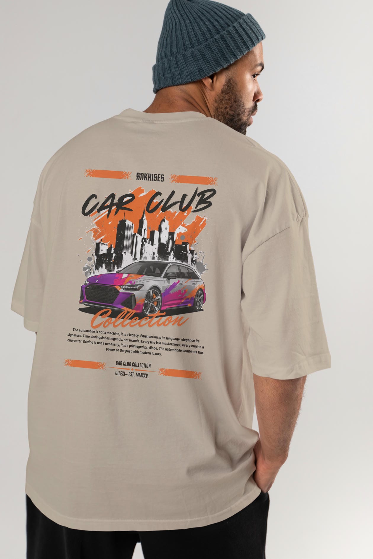 Araba Club Serisi 1 Baskılı Oversize t-shirt Erkek Kadın %100 Pamuk Bisiklet Yaka tişort