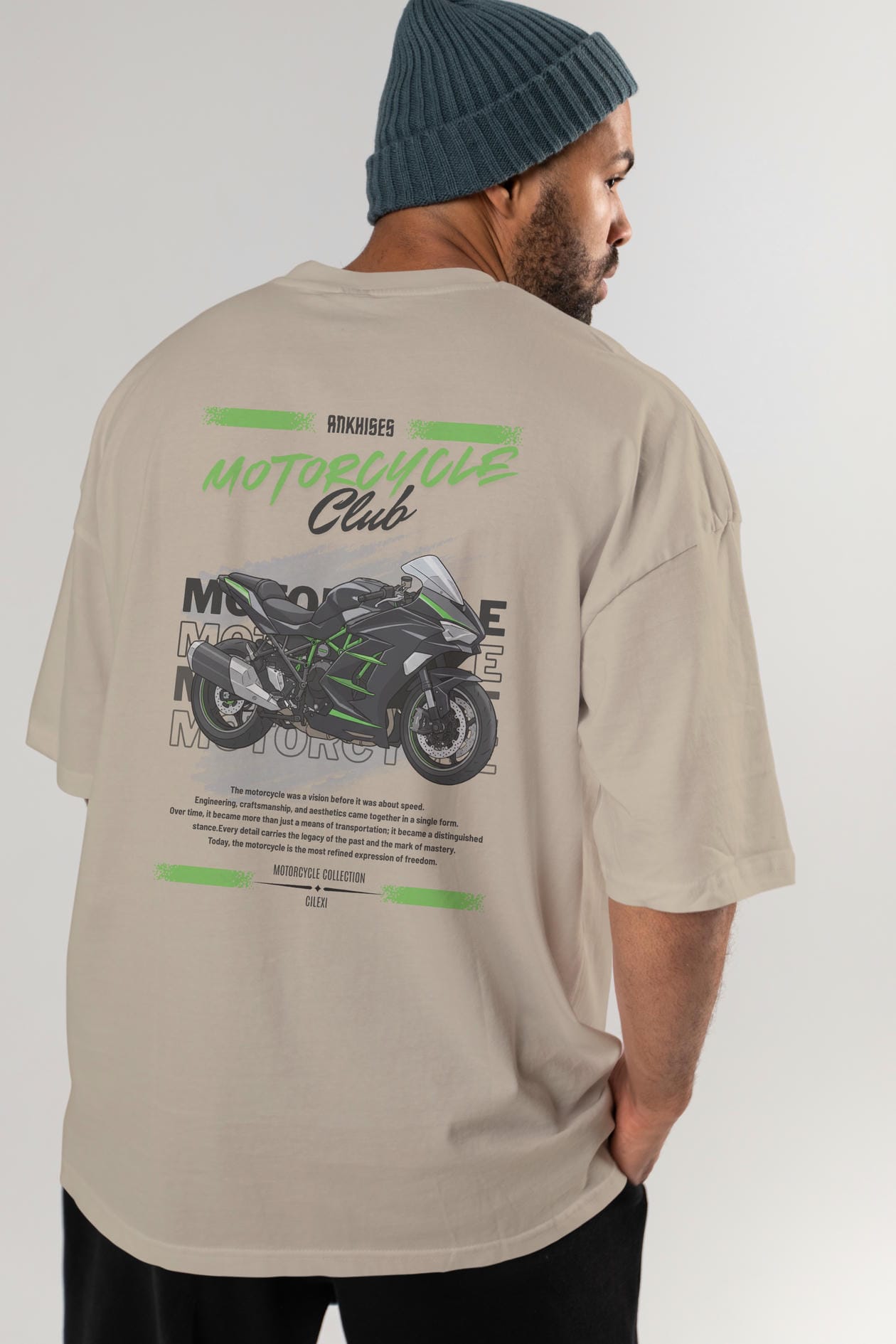 Motosiklet Serisi 13 Arka Baskılı Oversize t-shirt Erkek Kadın %100 Pamuk Bisiklet Yaka tişort