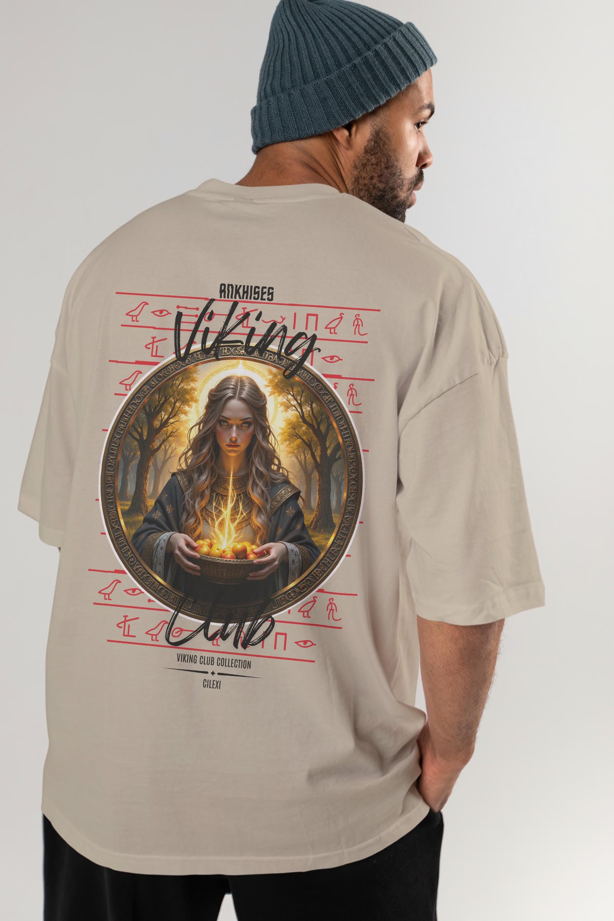 Viking Mitolojisi Serisi 17 Arka Baskılı Oversize t-shirt Erkek Kadın %100 Pamuk Bisiklet Yaka tişort
