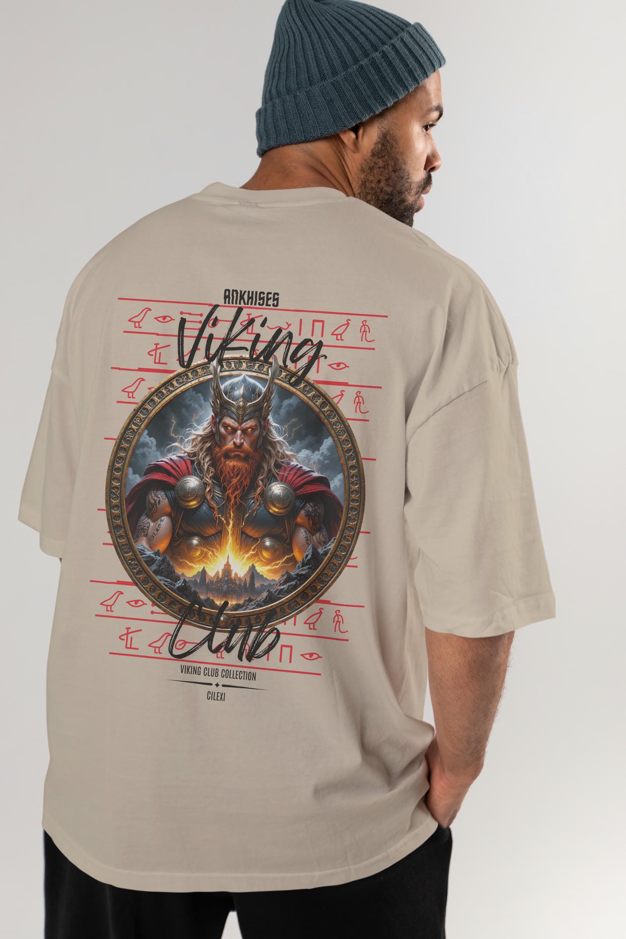 Thor 1 Arka Baskılı Oversize t-shirt Erkek Kadın %100 Pamuk Bisiklet Yaka tişort