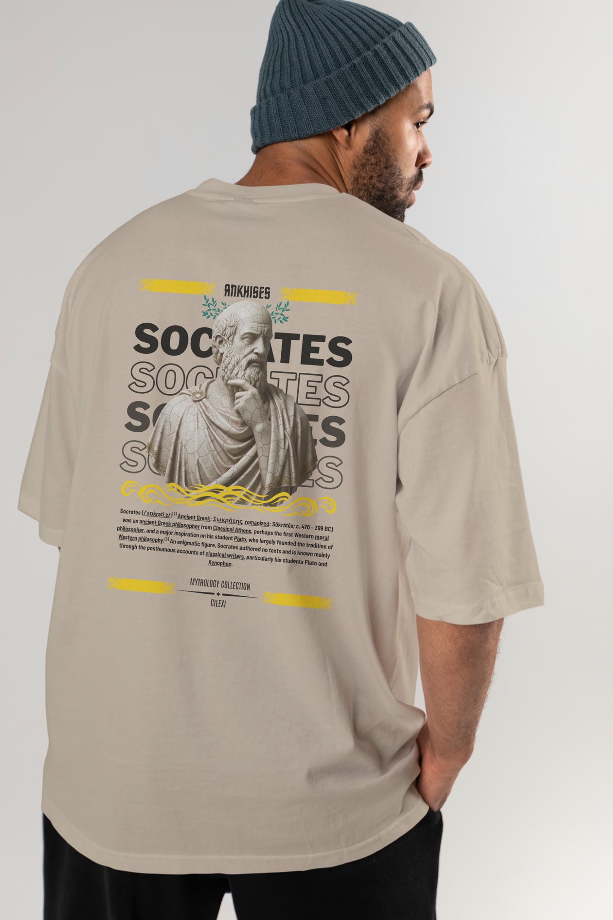 Socrates Arka Baskılı Oversize t-shirt Erkek Kadın %100 Pamuk Bisiklet Yaka tişort