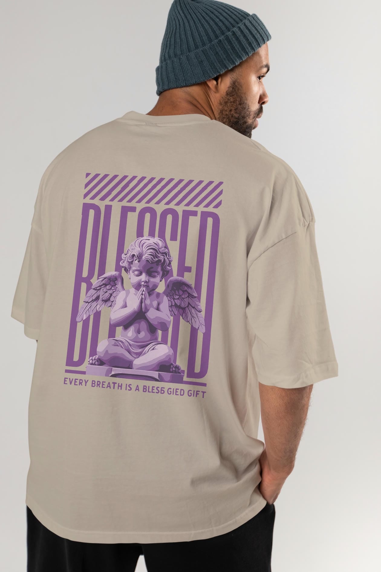 Blessed Arka Baskılı Oversize t-shirt Erkek Kadın %100 Pamuk Bisiklet Yaka tişort