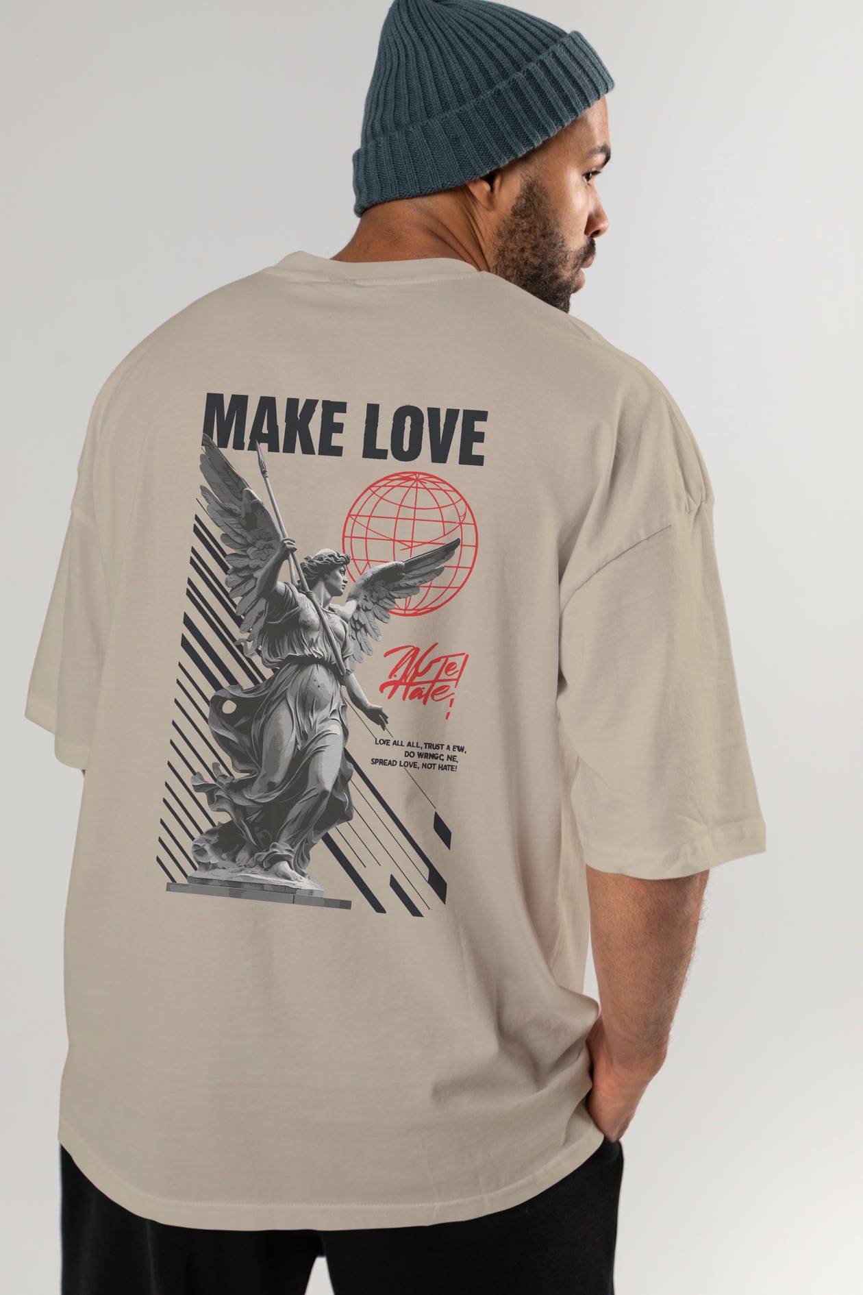 Make Love Arka Baskılı Oversize t-shirt Erkek Kadın %100 Pamuk Bisiklet Yaka tişort