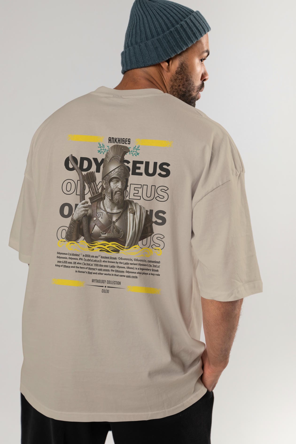 Odysseus 1 Arka Baskılı Oversize t-shirt Erkek Kadın %100 Pamuk Bisiklet Yaka tişort