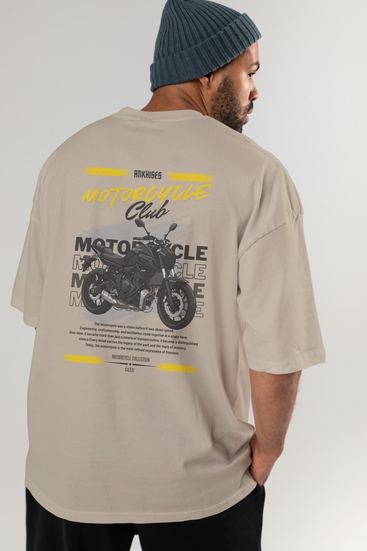 Motosiklet Serisi 20 Arka Baskılı Oversize t-shirt Erkek Kadın %100 Pamuk Bisiklet Yaka tişort