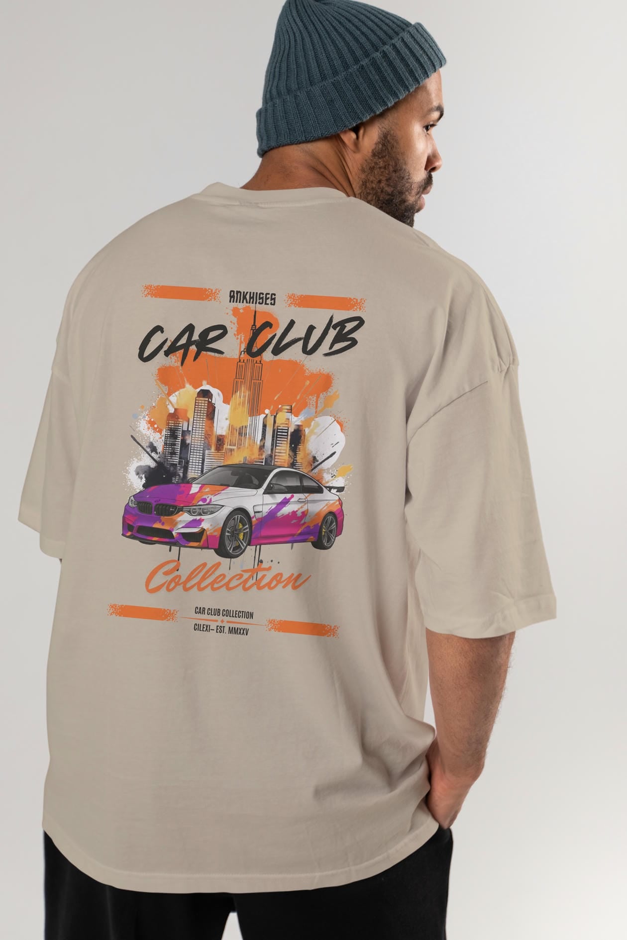 Araba Club Serisi 16 Baskılı Oversize t-shirt Erkek Kadın %100 Pamuk Bisiklet Yaka tişort