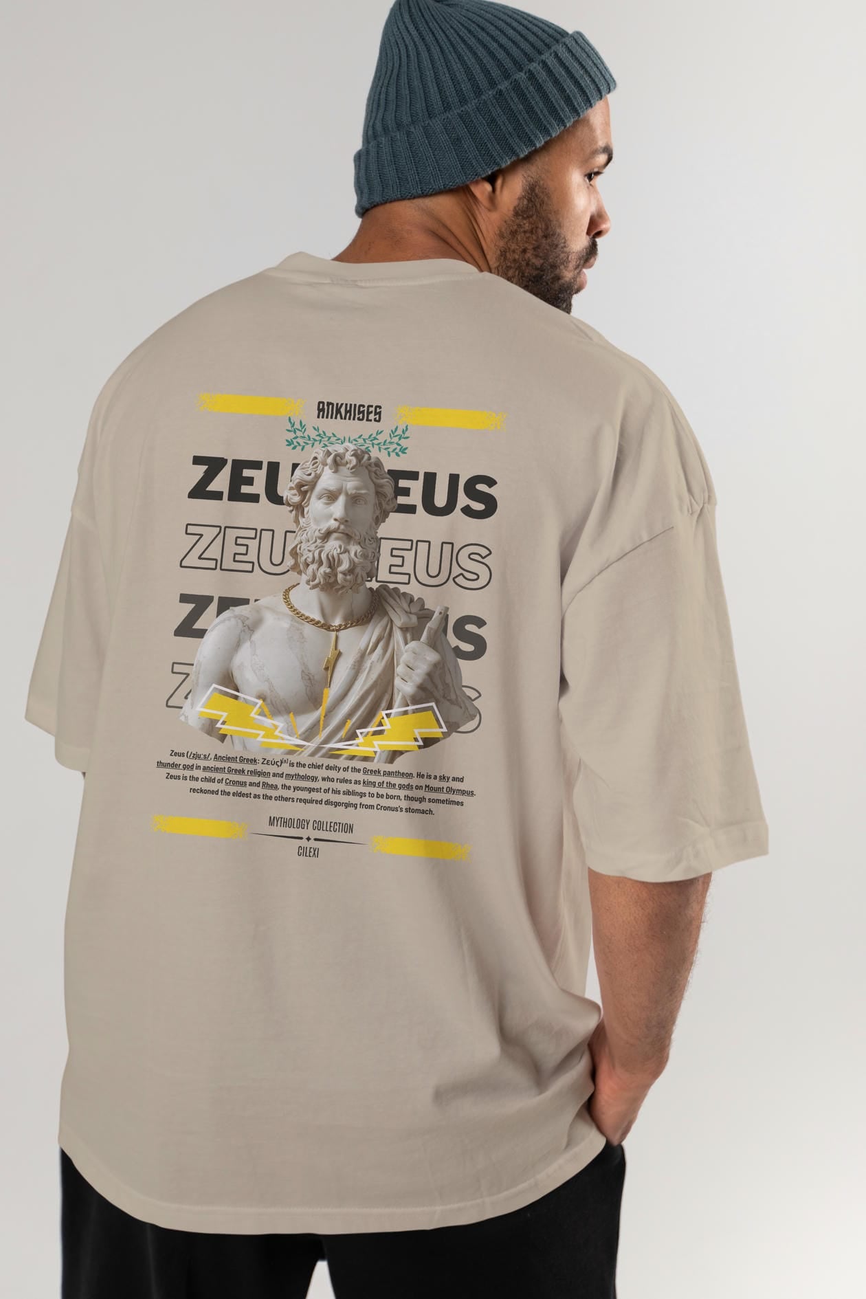 Zeus 4 Arka Baskılı Oversize t-shirt Erkek Kadın %100 Pamuk Bisiklet Yaka tişort