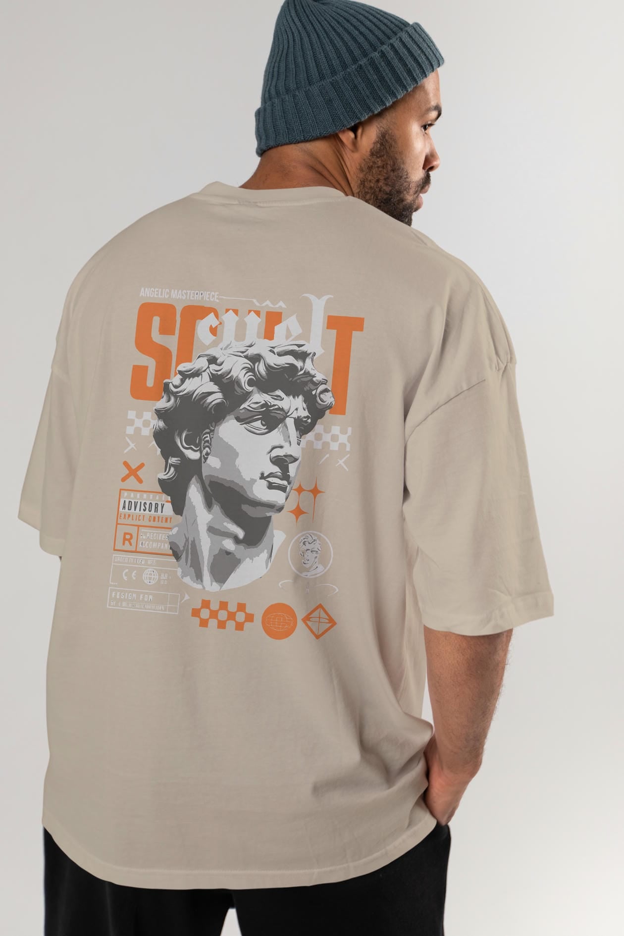 Scult Arka Baskılı Oversize t-shirt Erkek Kadın %100 Pamuk Bisiklet Yaka tişort