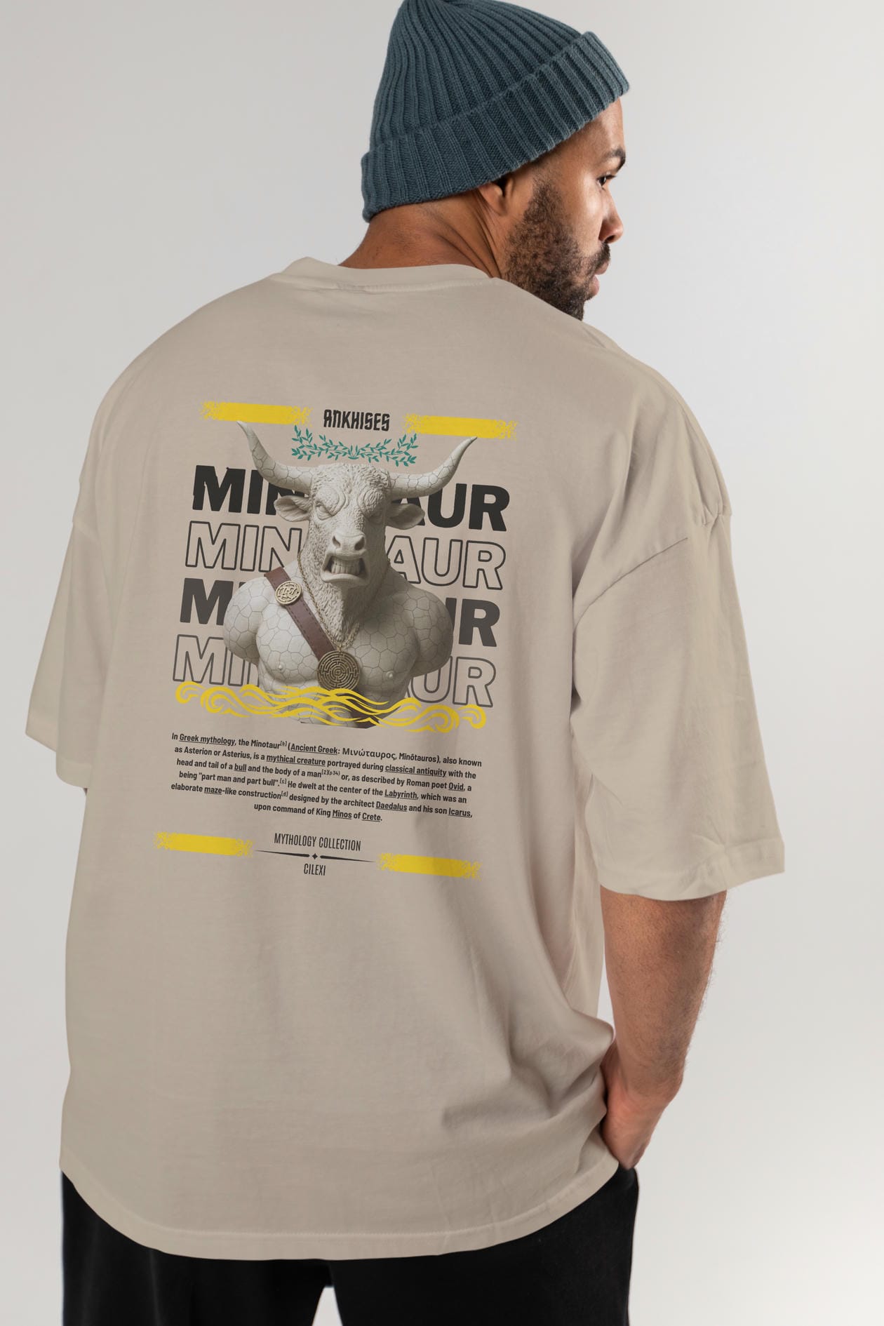 Minotaur 1 Arka Baskılı Oversize t-shirt Erkek Kadın %100 Pamuk Bisiklet Yaka tişort