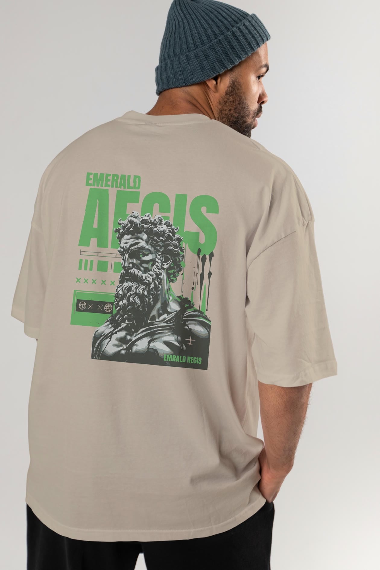 Emrald Regis Arka Baskılı Oversize t-shirt Erkek Kadın %100 Pamuk Bisiklet Yaka tişort