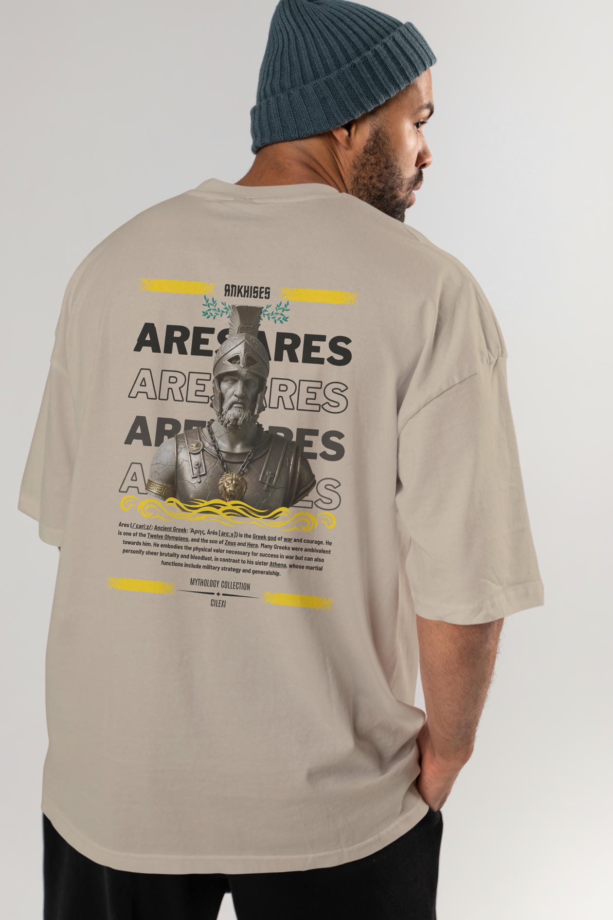 Ares 1 Arka Baskılı Oversize t-shirt Erkek Kadın %100 Pamuk Bisiklet Yaka tişort