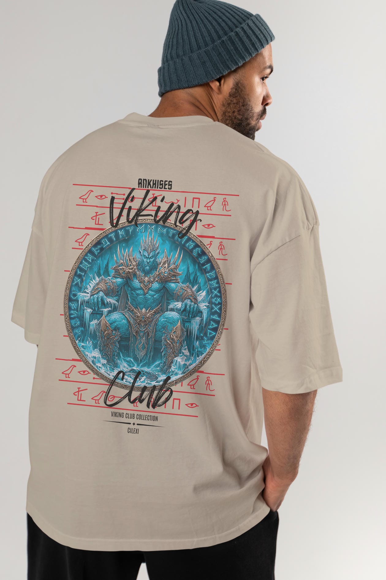 Thrym Arka Baskılı Oversize t-shirt Erkek Kadın %100 Pamuk Bisiklet Yaka tişort