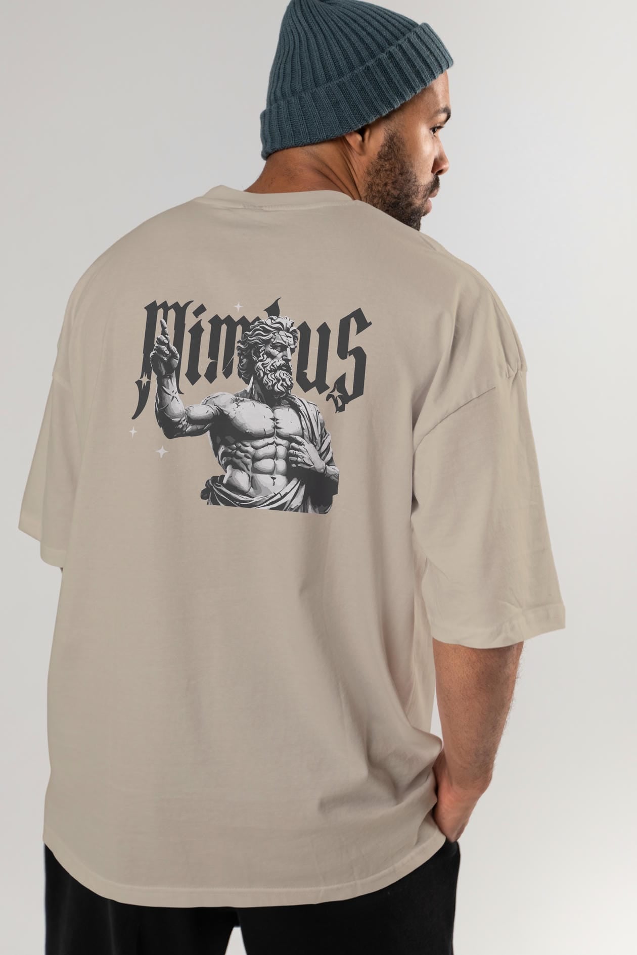 Mimbus Zeus Arka Baskılı Oversize t-shirt Erkek Kadın %100 Pamuk Bisiklet Yaka tişort