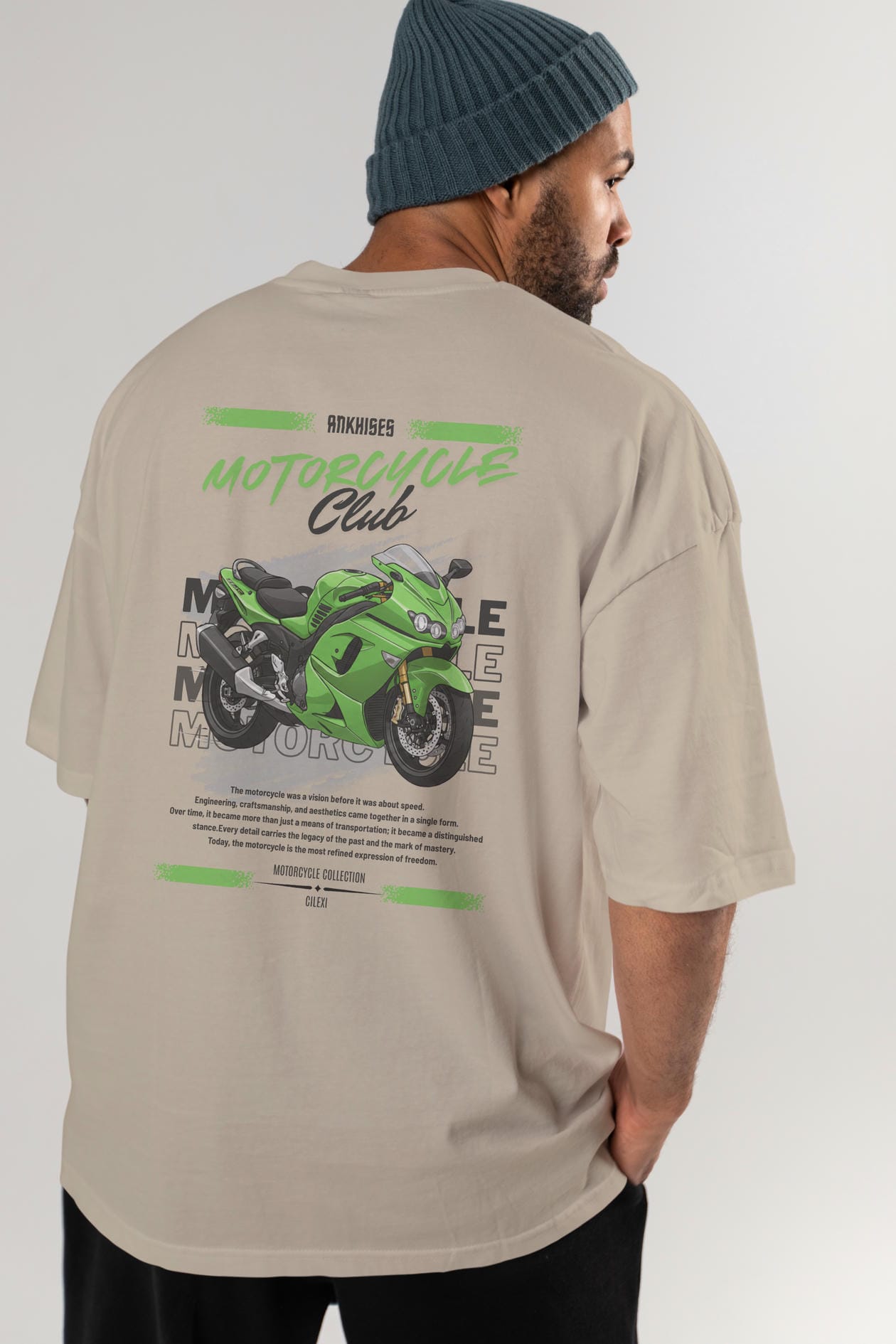 Motosiklet Serisi 12 Arka Baskılı Oversize t-shirt Erkek Kadın %100 Pamuk Bisiklet Yaka tişort