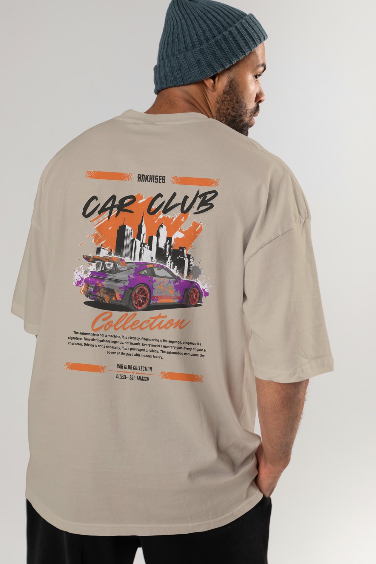 Araba Club Serisi 2 Baskılı Oversize t-shirt Erkek Kadın %100 Pamuk Bisiklet Yaka tişort