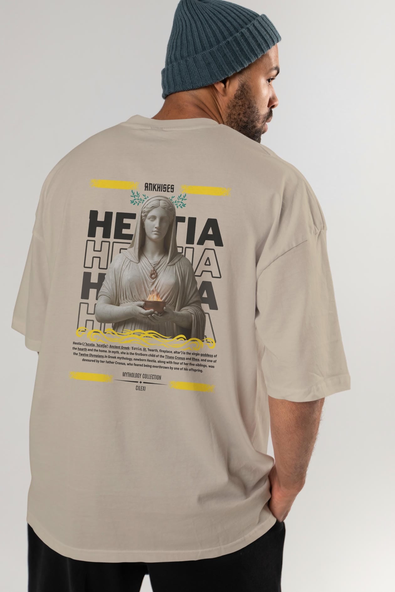 Hestia 1 Arka Baskılı Oversize t-shirt Erkek Kadın %100 Pamuk Bisiklet Yaka tişort
