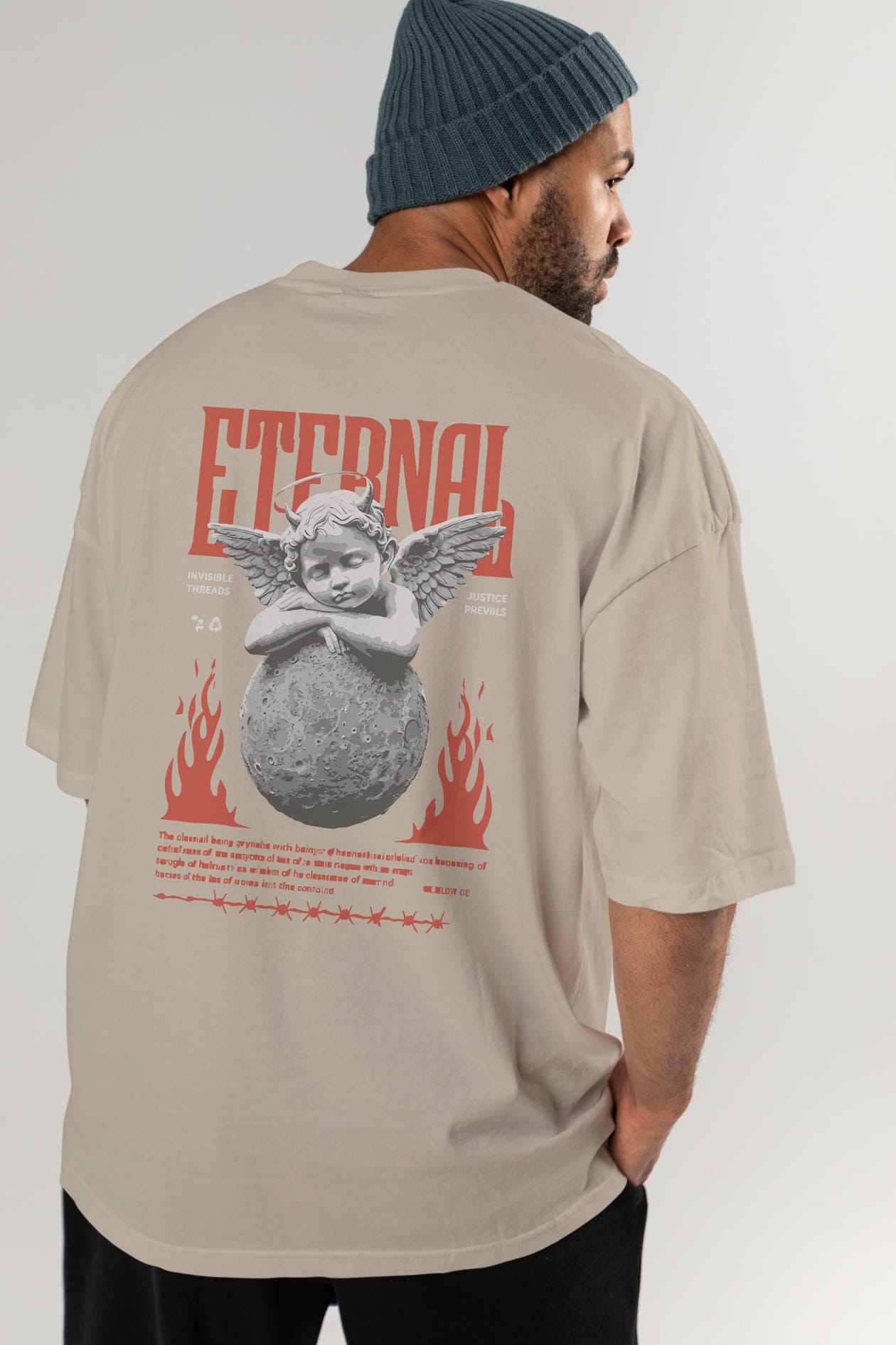 Eternal Arka Baskılı Oversize t-shirt Erkek Kadın %100 Pamuk Bisiklet Yaka tişort