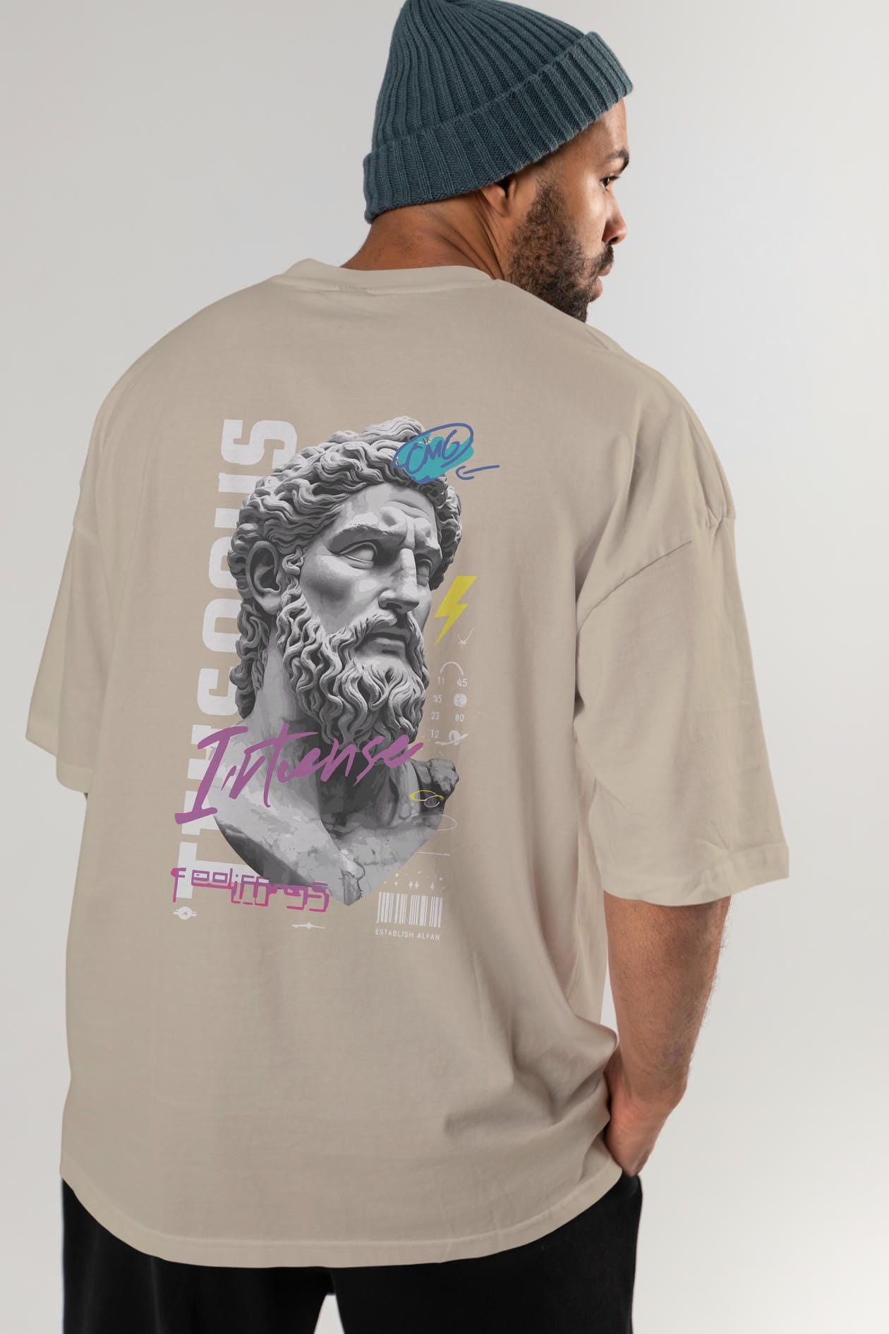 Zeus Intense Arka Baskılı Oversize t-shirt Erkek Kadın %100 Pamuk Bisiklet Yaka tişort