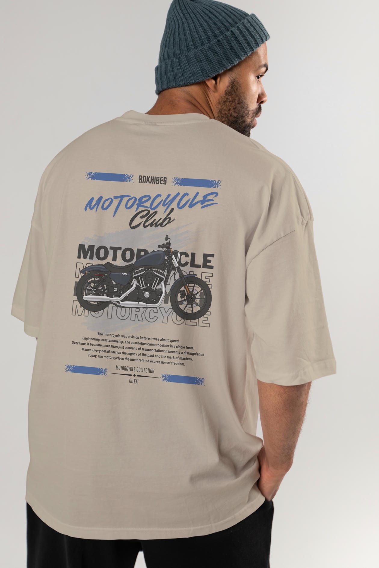 Motosiklet Serisi 30 Arka Baskılı Oversize t-shirt Erkek Kadın %100 Pamuk Bisiklet Yaka tişort