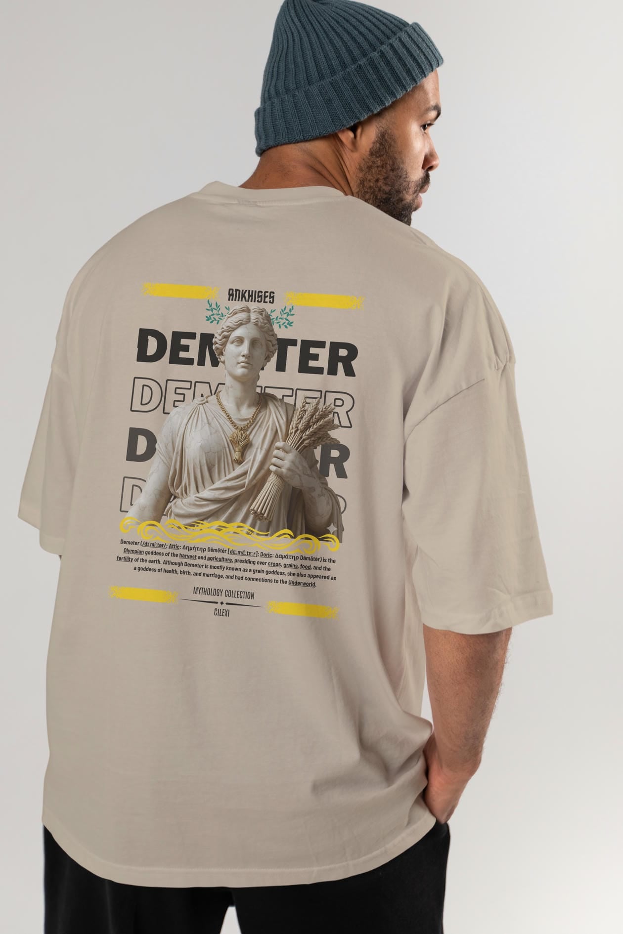 Demeter 1 Arka Baskılı Oversize t-shirt Erkek Kadın %100 Pamuk Bisiklet Yaka tişort