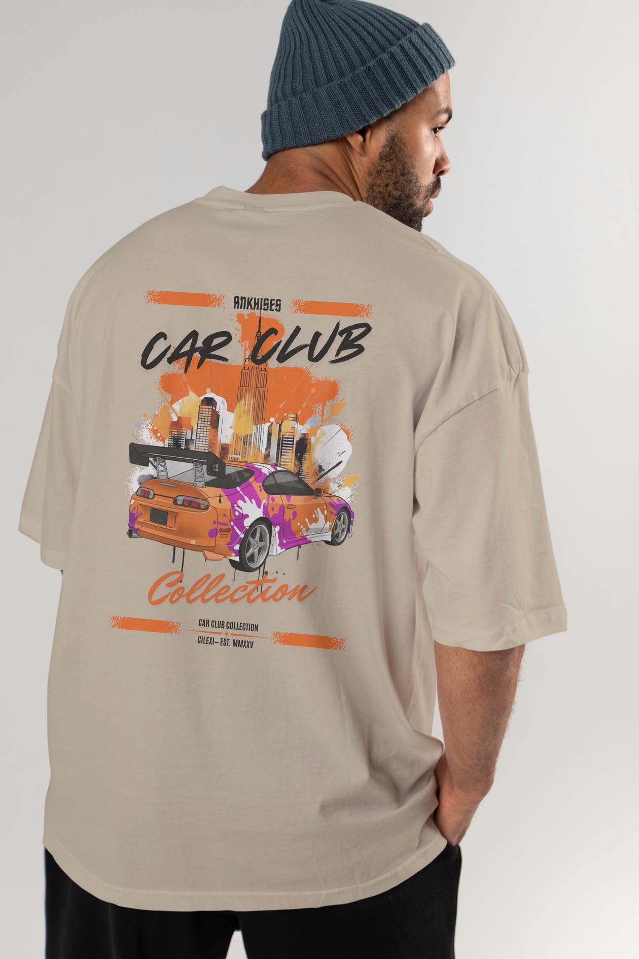 Araba Club Serisi 39 Baskılı Oversize t-shirt Erkek Kadın %100 Pamuk Bisiklet Yaka tişort