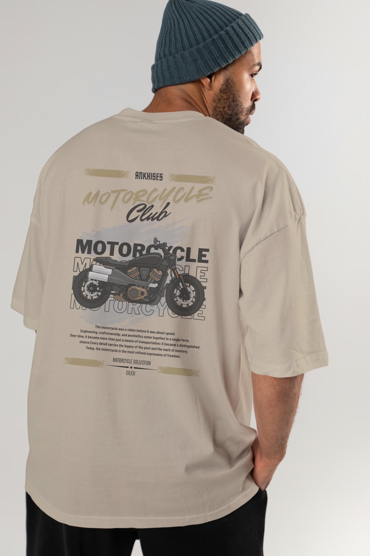 Motosiklet Serisi 29 Arka Baskılı Oversize t-shirt Erkek Kadın %100 Pamuk Bisiklet Yaka tişort