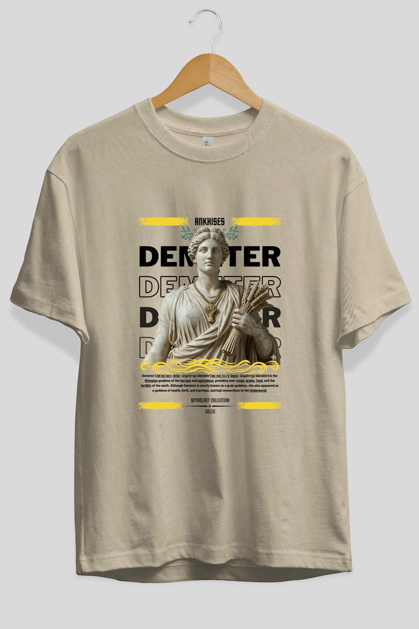 Demeter 1 ön Baskılı Oversize t-shirt Erkek Kadın %100 Pamuk Bisiklet Yaka tişort