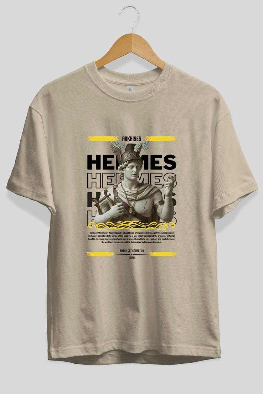 Hermes 2 ön Baskılı Oversize t-shirt Erkek Kadın %100 Pamuk Bisiklet Yaka tişort