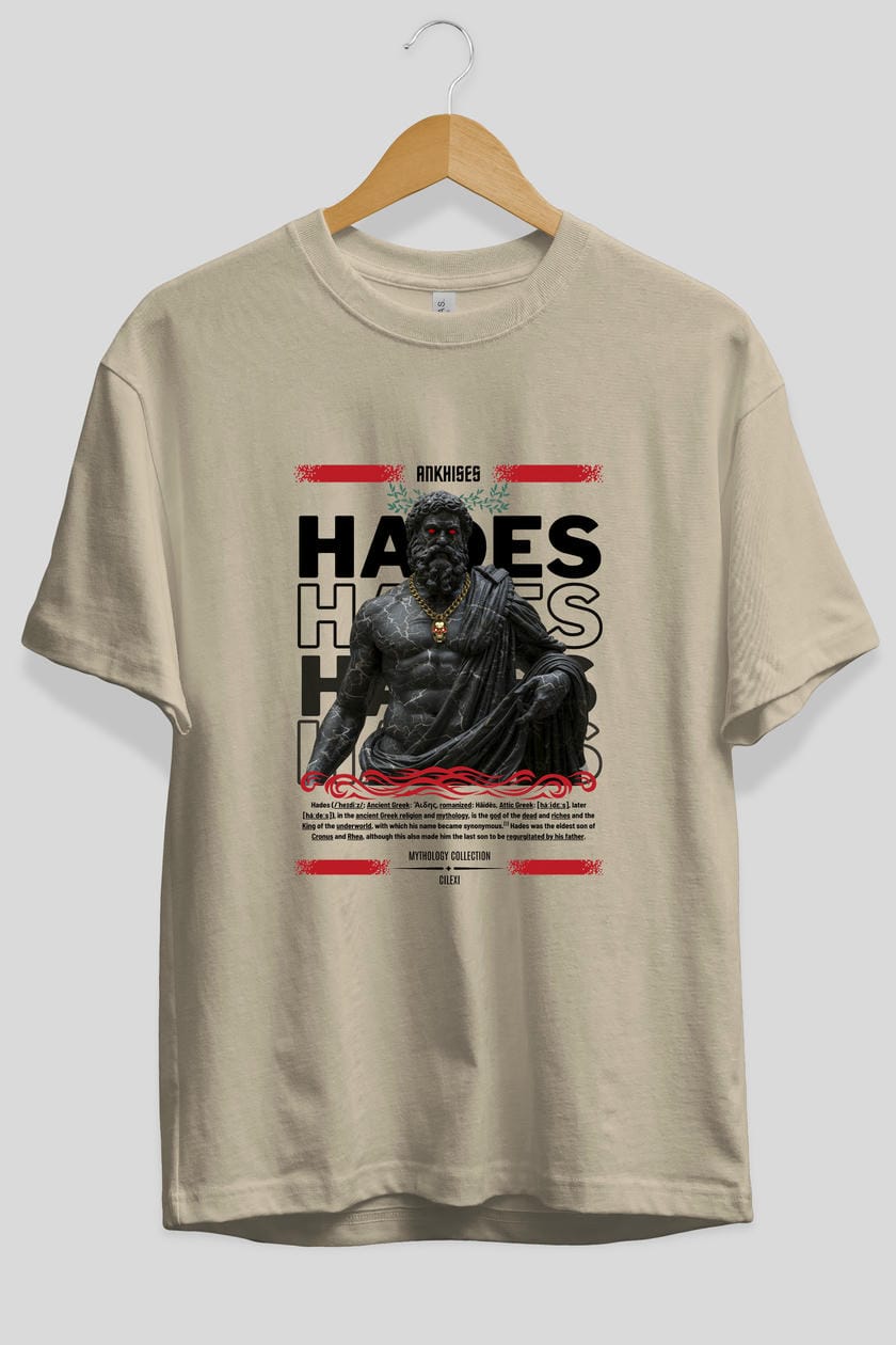 Hades 1 ön Baskılı Oversize t-shirt Erkek Kadın %100 Pamuk Bisiklet Yaka tişort