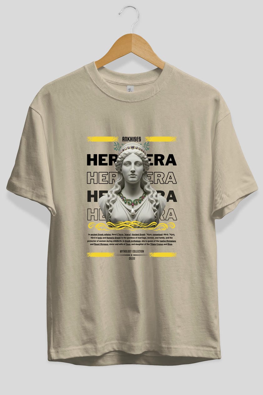 Hera 1 ön Baskılı Oversize t-shirt Erkek Kadın %100 Pamuk Bisiklet Yaka tişort