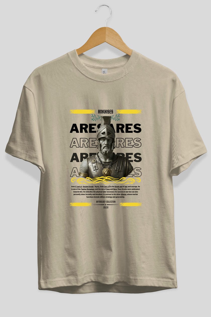 Ares 1 ön Baskılı Oversize t-shirt Erkek Kadın %100 Pamuk Bisiklet Yaka tişort