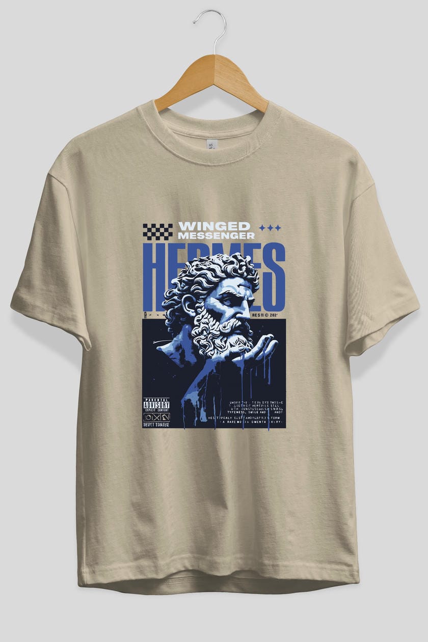 Hermes 2 ön Baskılı Oversize t-shirt Erkek Kadın %100 Pamuk Bisiklet Yaka tişort