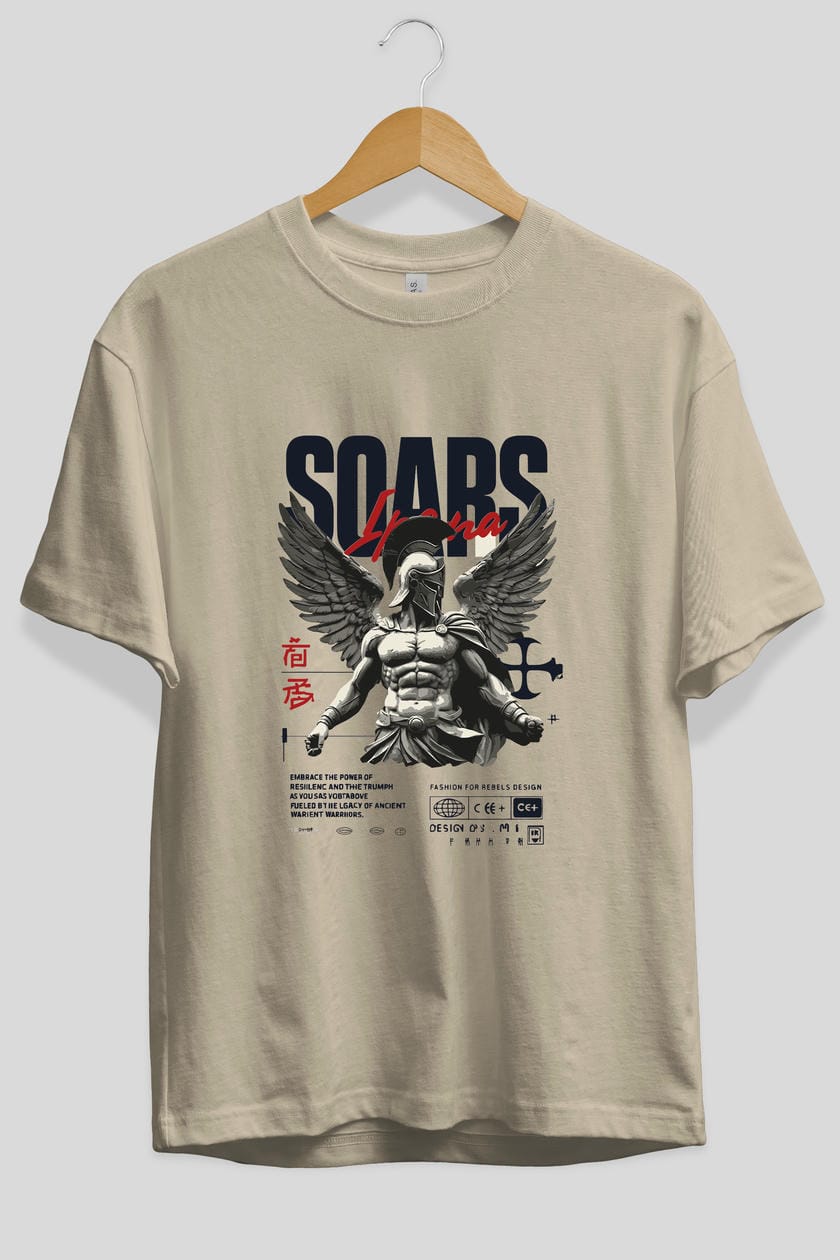 Soars ön Baskılı Oversize t-shirt Erkek Kadın %100 Pamuk Bisiklet Yaka tişort