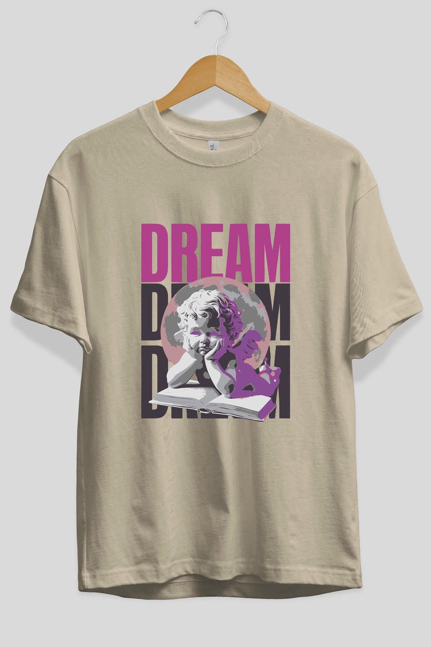 Dream Angel ön Baskılı Oversize t-shirt Erkek Kadın %100 Pamuk Bisiklet Yaka tişort
