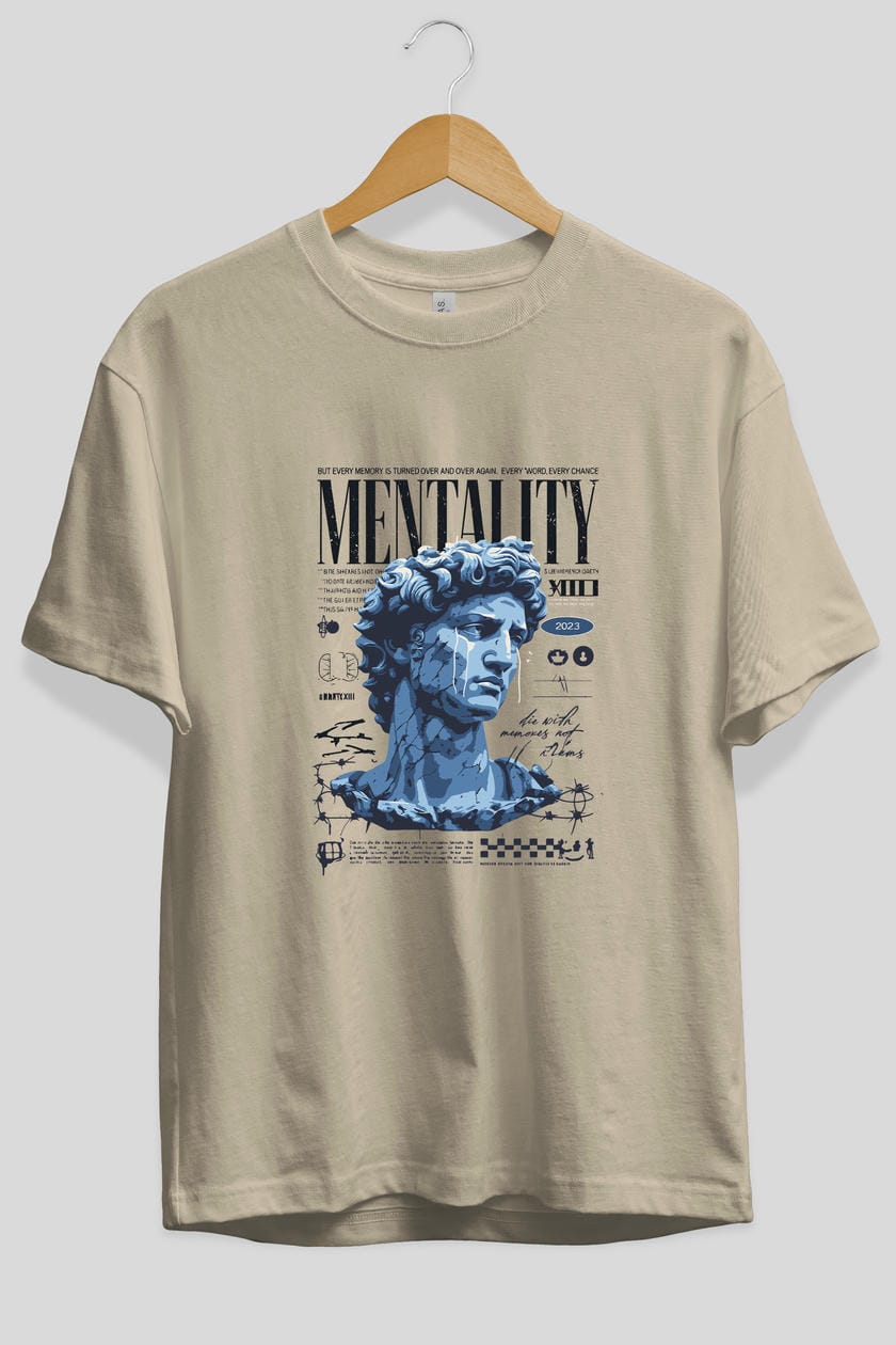 Mentality 2 ön Baskılı Oversize t-shirt Erkek Kadın %100 Pamuk Bisiklet Yaka tişort