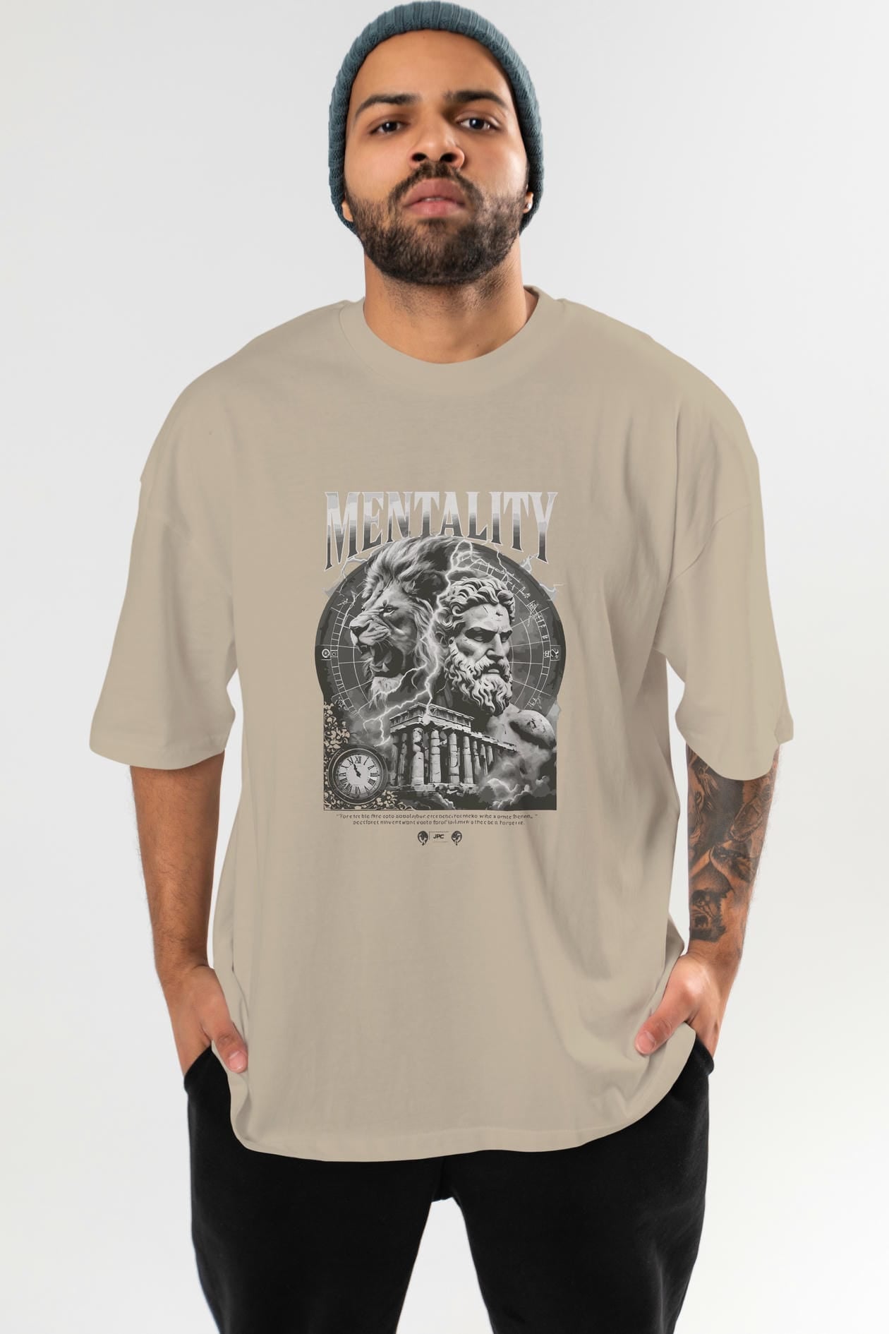 Mentality Zeus ön Baskılı Oversize t-shirt Erkek Kadın %100 Pamuk Bisiklet Yaka tişort