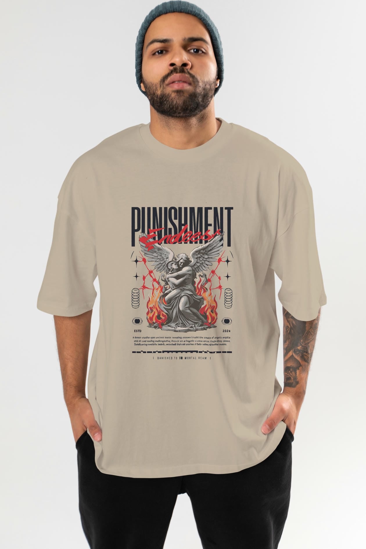 Punishment Endeess ön Baskılı Oversize t-shirt Erkek Kadın %100 Pamuk Bisiklet Yaka tişort