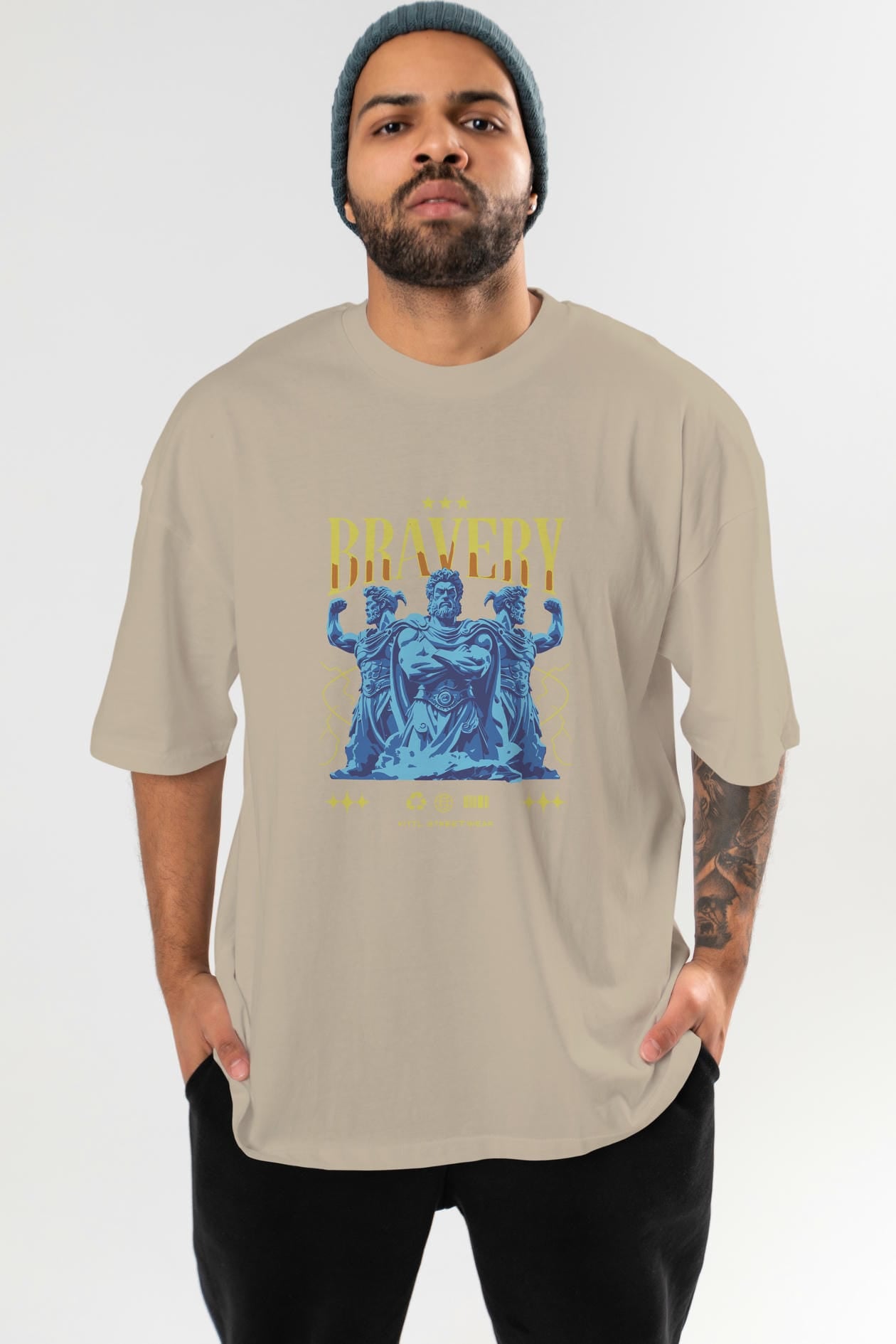 Bravery ön Baskılı Oversize t-shirt Erkek Kadın %100 Pamuk Bisiklet Yaka tişort