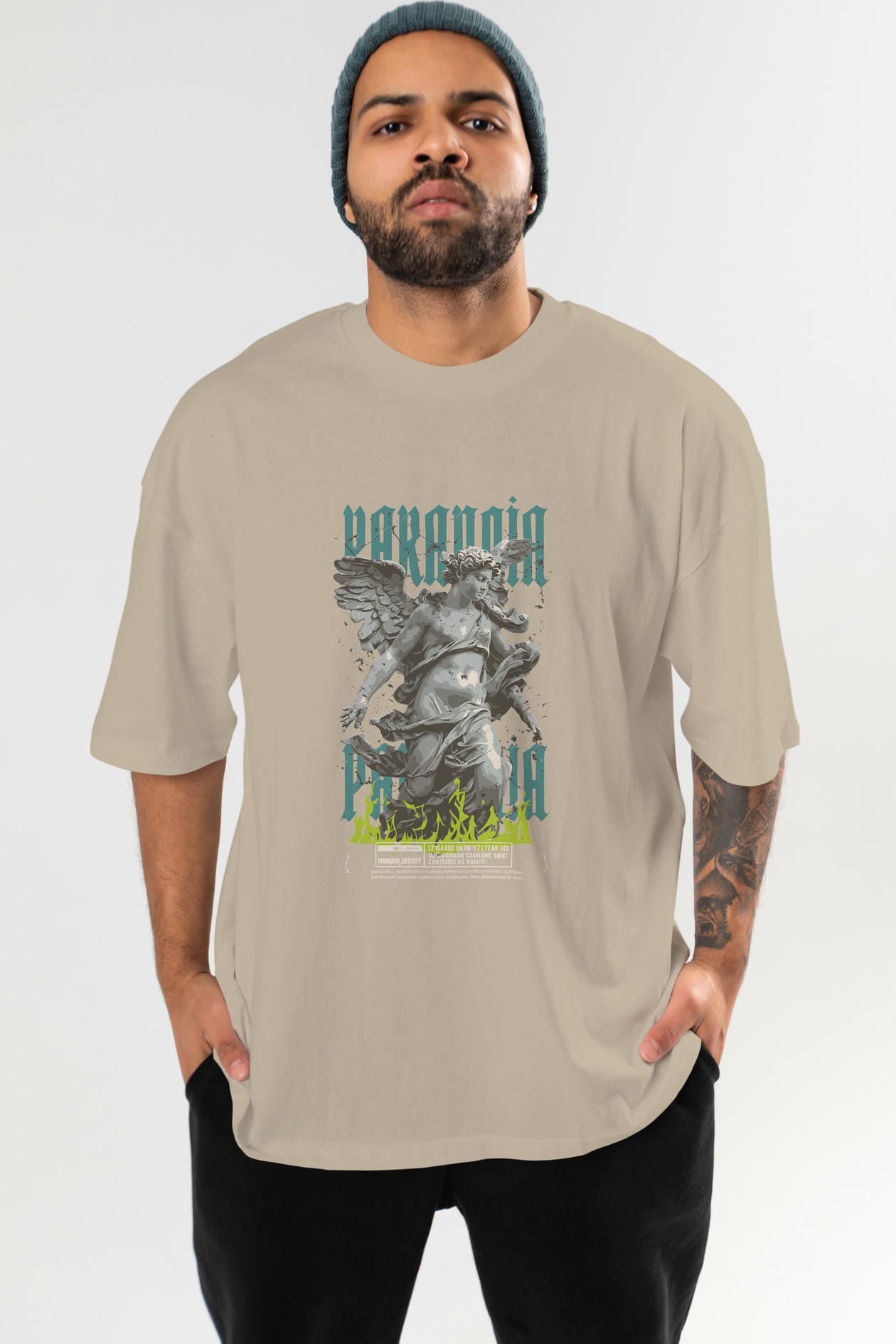 Paranoia ön Baskılı Oversize t-shirt Erkek Kadın %100 Pamuk Bisiklet Yaka tişort