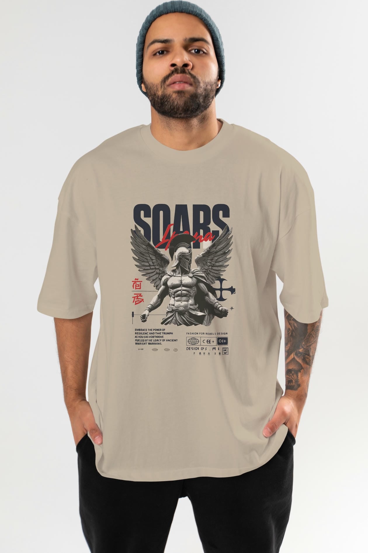 Soars ön Baskılı Oversize t-shirt Erkek Kadın %100 Pamuk Bisiklet Yaka tişort