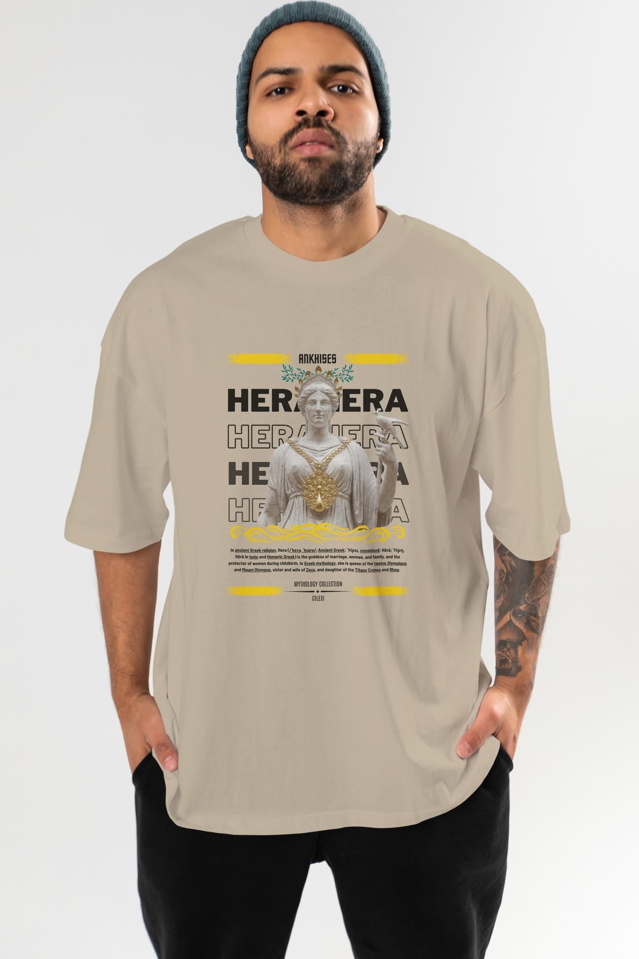 Hera 2 ön Baskılı Oversize t-shirt Erkek Kadın %100 Pamuk Bisiklet Yaka tişort