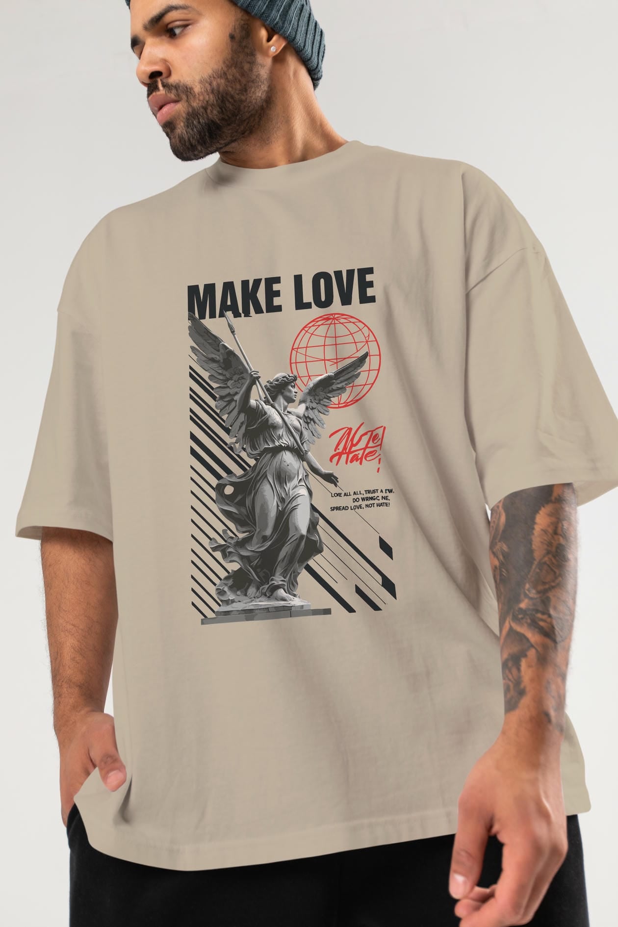 Make Love ön Baskılı Oversize t-shirt Erkek Kadın %100 Pamuk Bisiklet Yaka tişort