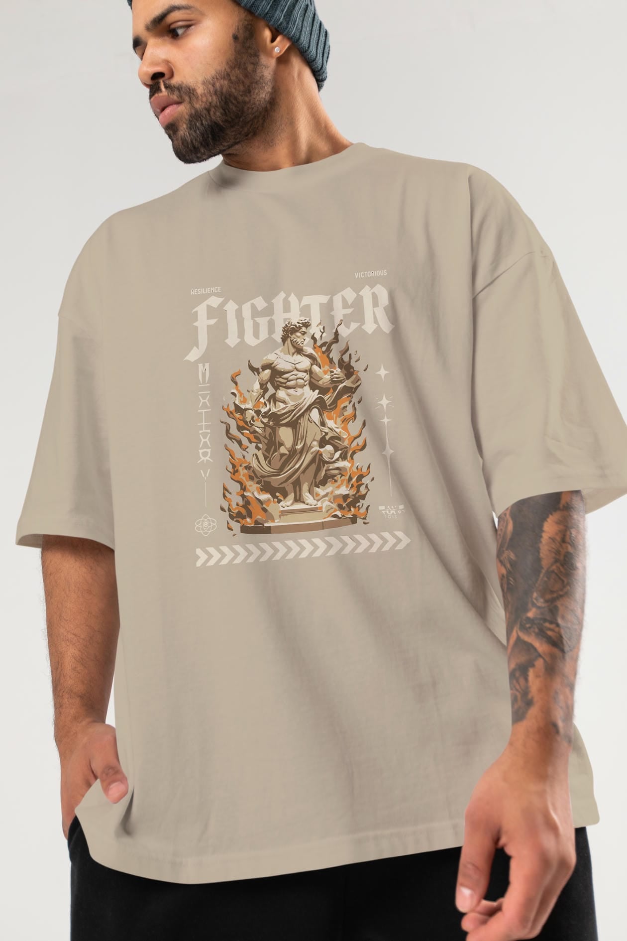 Fighter ön Baskılı Oversize t-shirt Erkek Kadın %100 Pamuk Bisiklet Yaka tişort