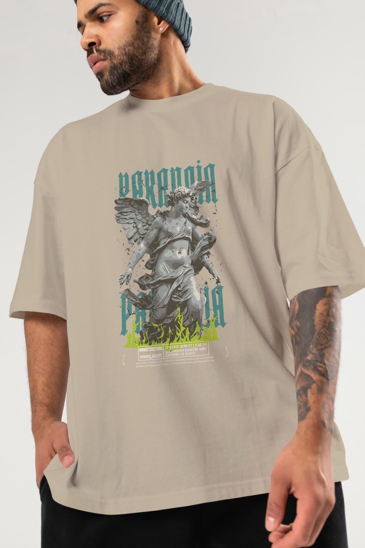 Paranoia ön Baskılı Oversize t-shirt Erkek Kadın %100 Pamuk Bisiklet Yaka tişort